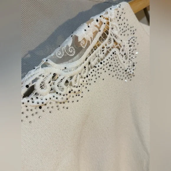 Elegant Cream Lace Sleeve Sweater - Picture 2 of 7